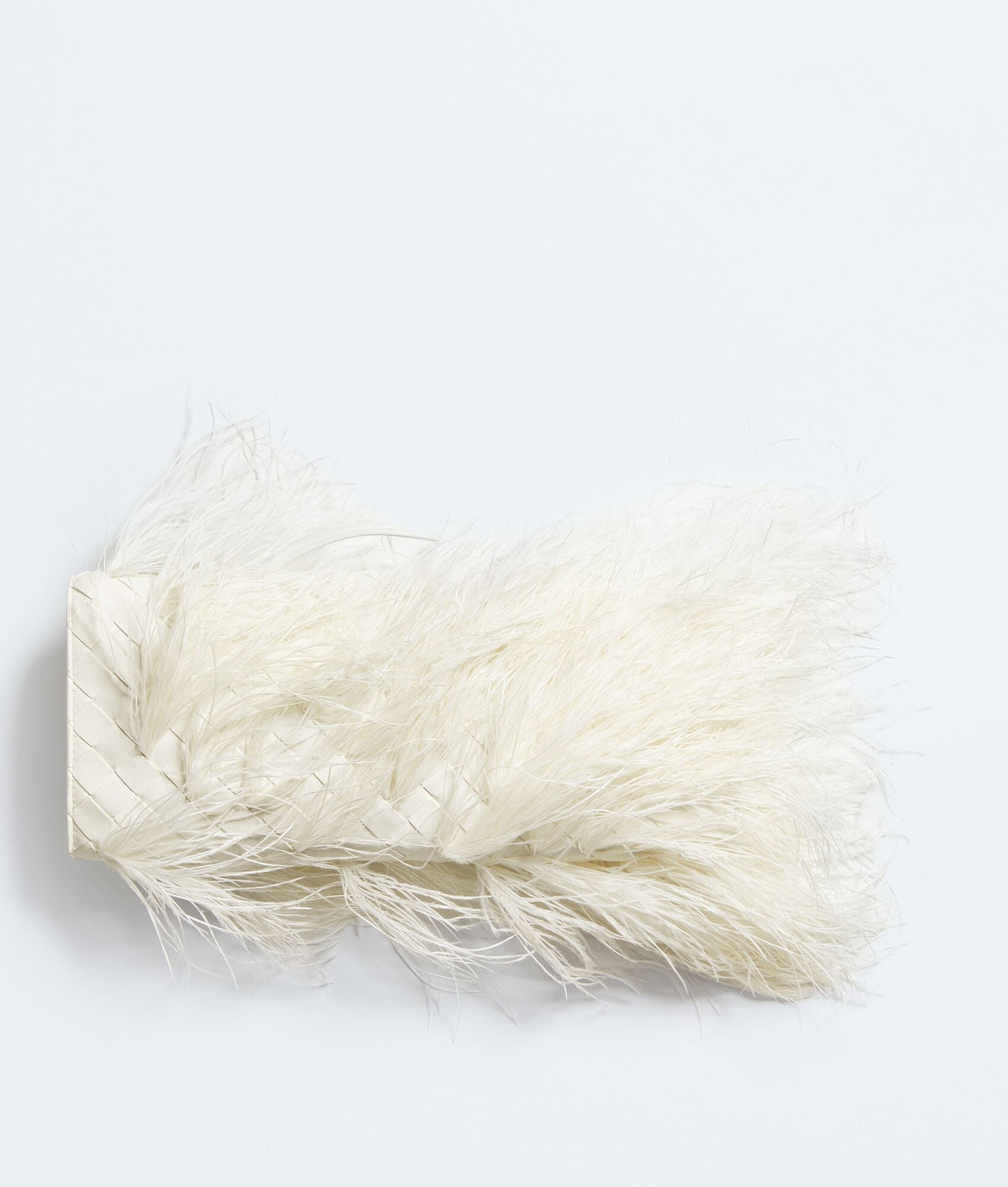 Carryta Women's Alabaster Feather Trim Woven Clutch Bag