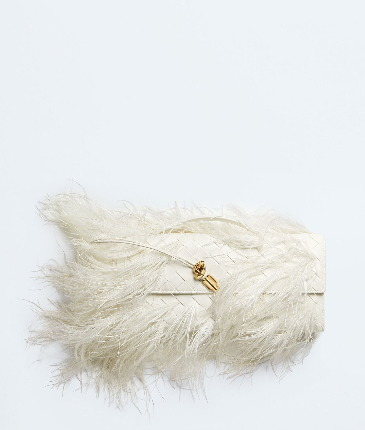 Carryta Women's Alabaster Feather Trim Woven Clutch Bag