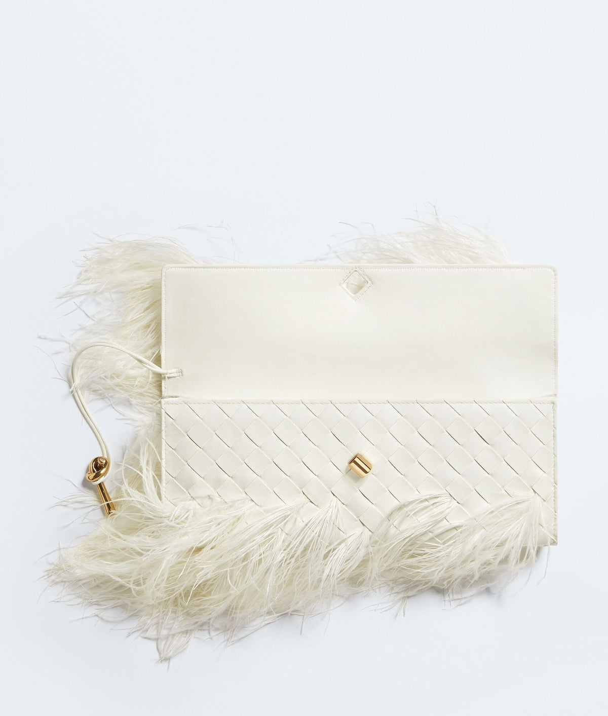 Carryta Women's Alabaster Feather Trim Woven Clutch Bag