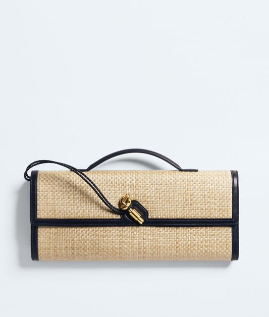 Carryta Women's Natural Raffia Leather Trim Clutch Bag