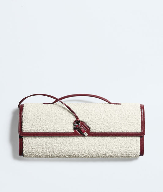 Carryta Women's White Curly Raffia Leather Trim Clutch Bag